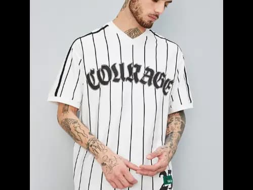 Men Striped Oversized Fit V-Neck T-Shirt
