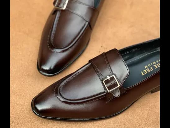 Men’s Coffee Brown Cow Leather Strap Loafer (4)