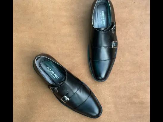 Men’s Jet Black Cow Leather Double Monk Strap Shoe (2)