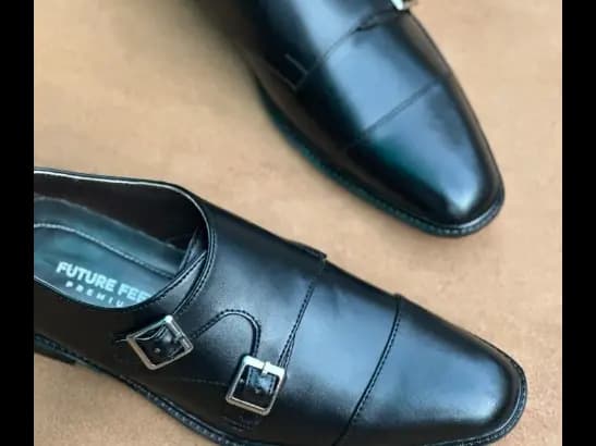 Men’s Jet Black Cow Leather Double Monk Strap Shoe (3)