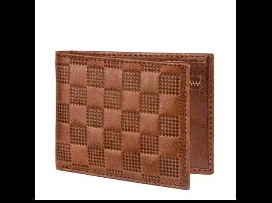 Checked Genuine Leather Bi-Fold Wallet