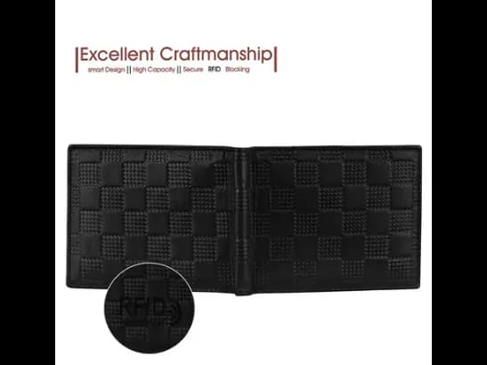Checked Genuine Leather Bi-Fold Wallet (4)