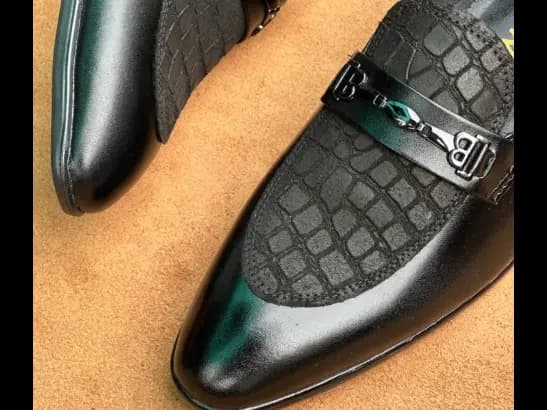 Men’s Jet Black Cow Leather Croc Loafer (5)