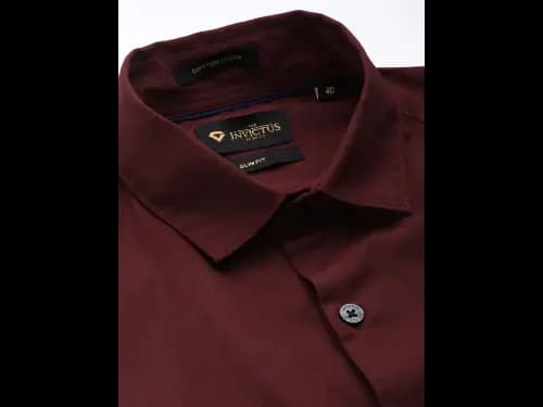 Men Maroon Regular Fit Solid Sustainable Formal Shirt (2)