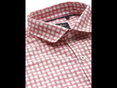 Men Easy Care Red & White Checked Formal Shirt (2)