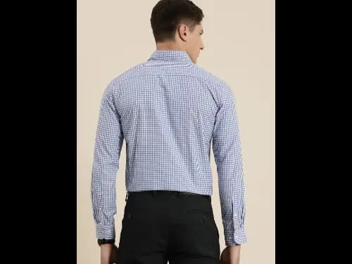Men Easy Care Blue & White Checked Formal Shirt (4)