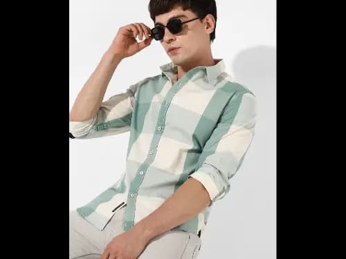 Checked Spread-Collar Shirt