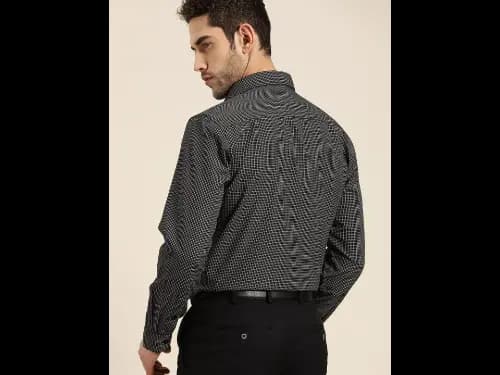 Men Easy Care Black & White Iron Free Checked Sustainable Formal Shirt (4)