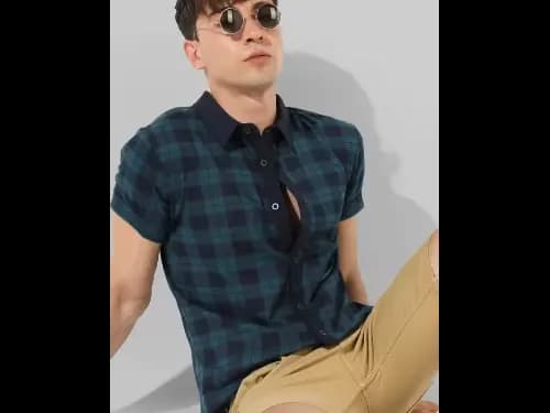 Checked Shirt with Spread Collar