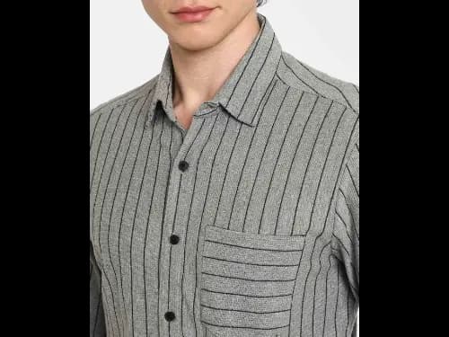 Men Striped Regular Fit Shirt with Patch Pocket (3)