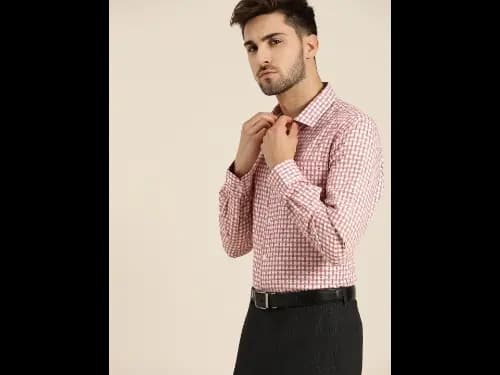 Men Easy Care Red & White Checked Formal Shirt (4)
