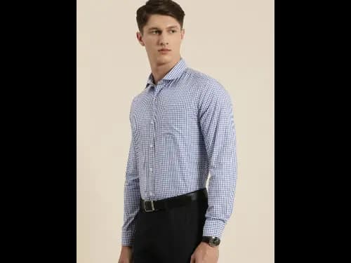 Men Easy Care Blue & White Checked Formal Shirt (3)