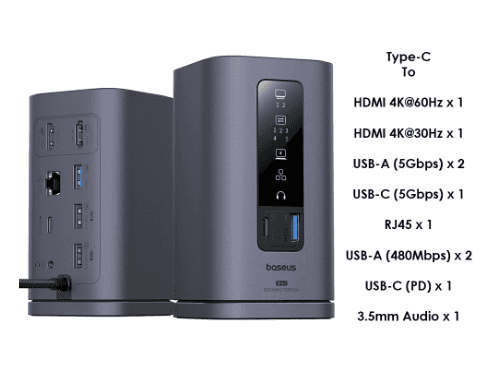 Baseus Spacemate Series 10-in-1 Dual Screen Docking Station (Windows, MacOS, Android, Chrome OS) - B00568102813-00
