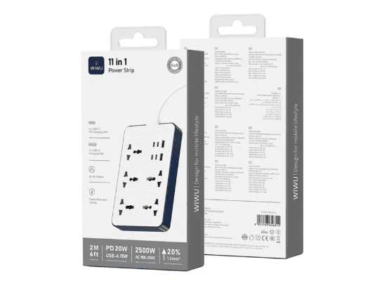 WiWU Wi-S006 2500W GaN 11 in1 Power Strip – White with 6 Month Warranty (3)