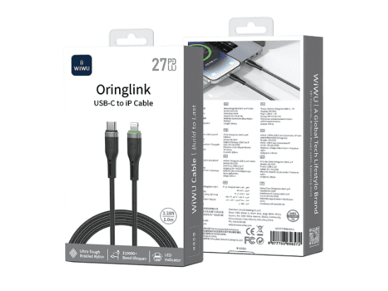 WiWU Wi-C070 Oringlink Type-C to Lightning 27W PD Cable 1M – Black with 6 months warranty (3)