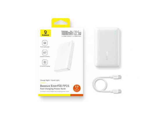 Baseus 10000mAh 22.5W EnerFill FP21 Power Bank – (Moon White) - P1008210D213-00 (5)