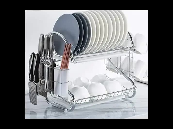 Two-Tier Kitchen Dish Rack – Silver (5)