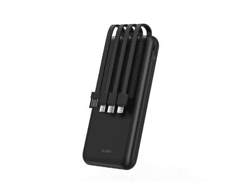 WiWU P-08B Essen 10000mAh Power Bank with 4 Built-in Cables – Black / White