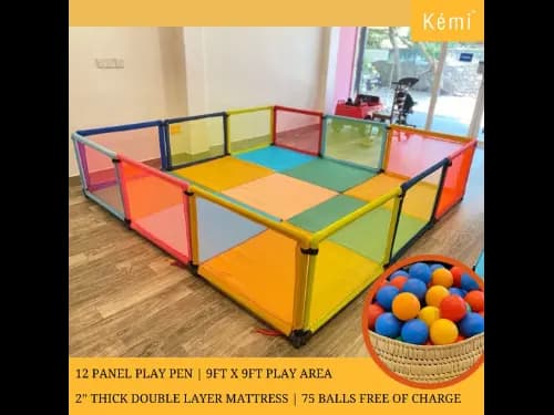 Kemi 12 Panel Baby Playpen with 2 inch Mattress | Sturdy Frame | Baby Safety First | High Quality