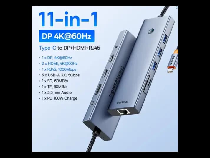 Baseus UltraJoy Series 11‑Port HUB Docking Station – Space Grey (Model B0005280D811‑00)PD*1) – CAHUB-CT0G- 6 Months W (2)