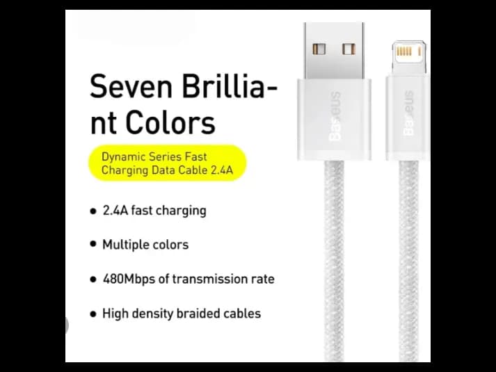Baseus Dynamic Series USB to Lightning 2 Meter 2.4A Fast Charging Data Cable – White – CALD000502 (2)