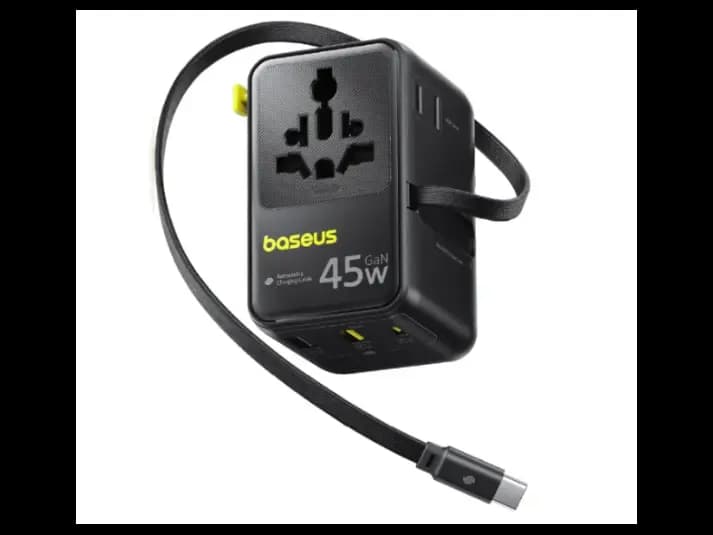 Baseus Picogo 45W 6-in-1 Universal Travel Adapter – with Retractable Cable – Cosmic Black – AG11 – E0307F00 -1 Year Warranty – 1 Year Warranty