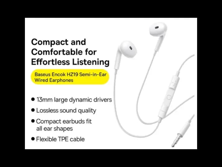 Baseus Encok HZ19 Wired Earphones – Moon White (Model: A00182301213-00) (2)