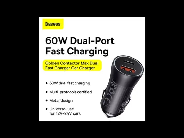 Baseus 60W Golden Contactor Max Dual Fast Car Charger – USB Type-C (Dark Gray) – Model: CGJM000113 (2)