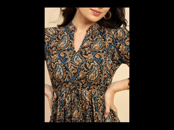 Ethnic Motifs Printed Cotton Empire Midi Dress (6)