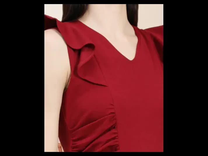 Women V-Neck Fit & Flared Dress with Ruffles (2)