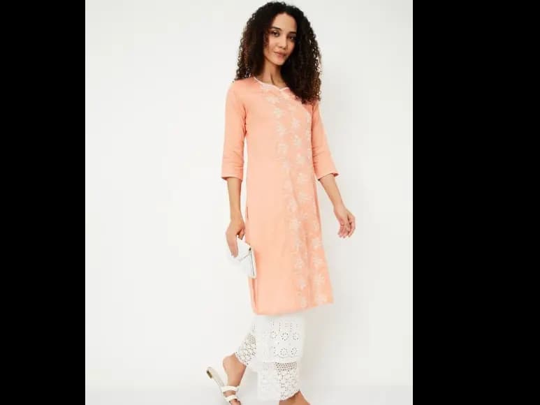 Floral Embroidered Thread Work Cotton Straight Kurta (4)