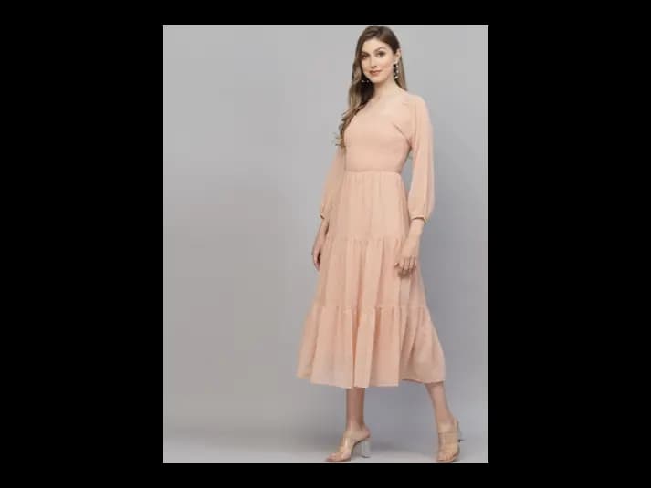 Puff Sleeves Fit & Flare Midi Dress (2)