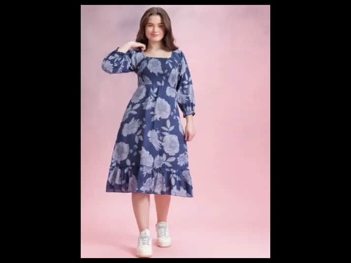 Floral Print Smocked Puff Sleeve Fit & Flare Dress