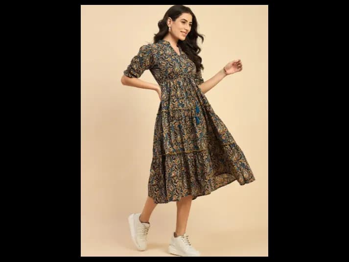 Ethnic Motifs Printed Cotton Empire Midi Dress (2)