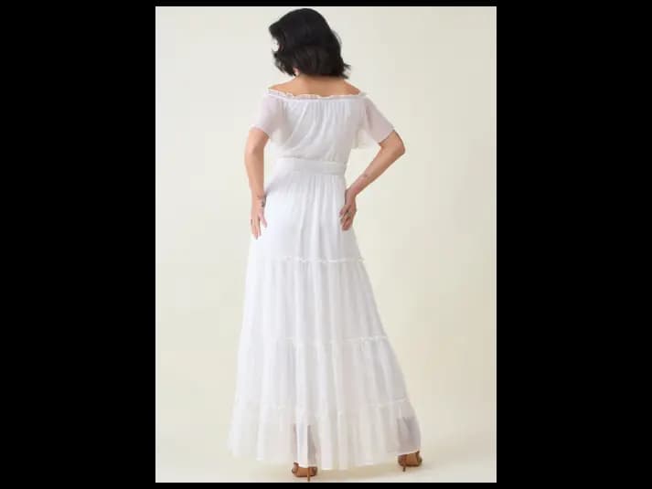 Women Off-Shoulder Smocked Tiered Maxi Dress (4)