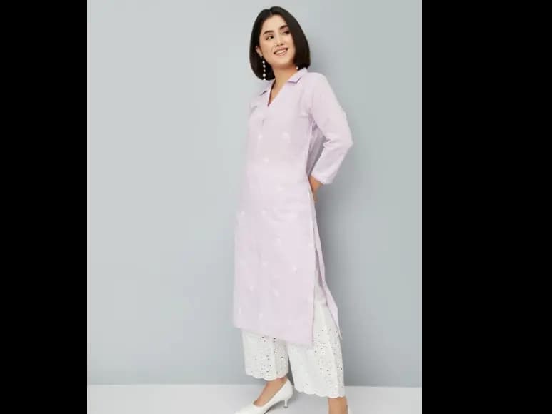 Patchwork Shirt Collar Straight Kurta (2)