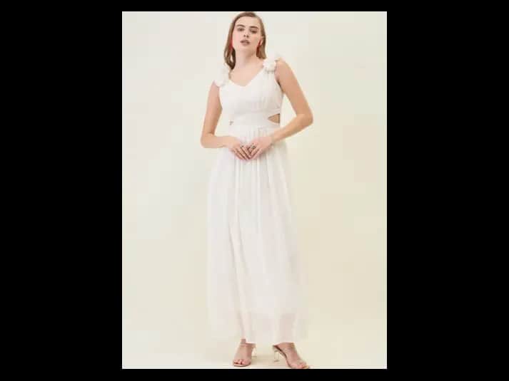 Women’s Fit & Flare Solid Cut Out Maxi Dress