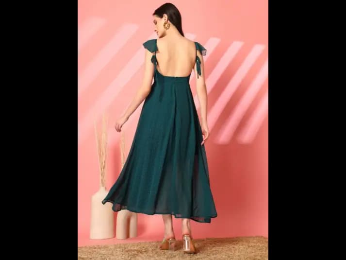Women Round Neck Flutter Sleeves Fit & Flare Maxi Dress (3)