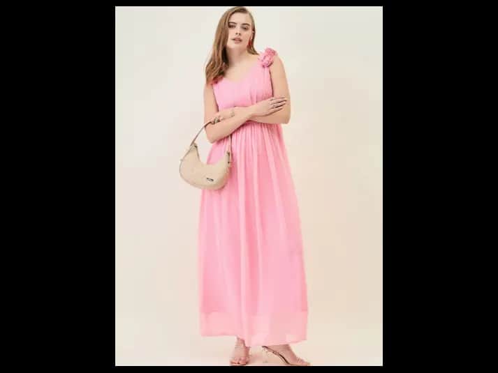 Self Design Georgette Fit & Flare Maxi Dress