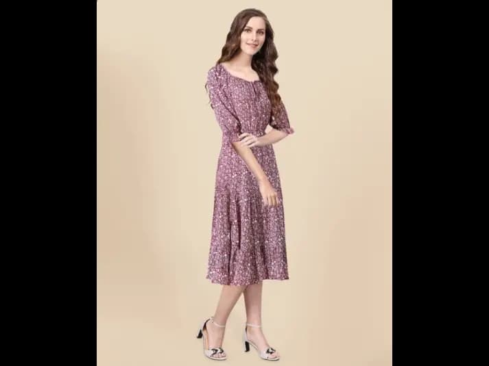 Women Floral Print Tiered Dress (2)