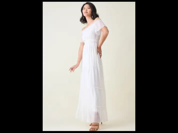 Women Off-Shoulder Smocked Tiered Maxi Dress (3)