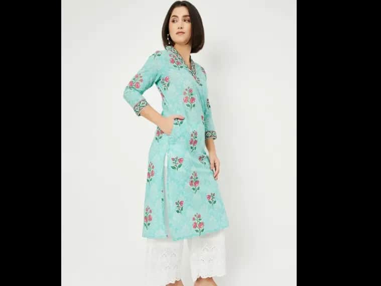 Floral Printed V Neck Straight Kurta