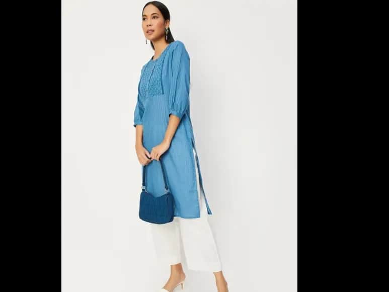 Ethnic Motifs Yoke Design Pure Cotton Straight Kurta