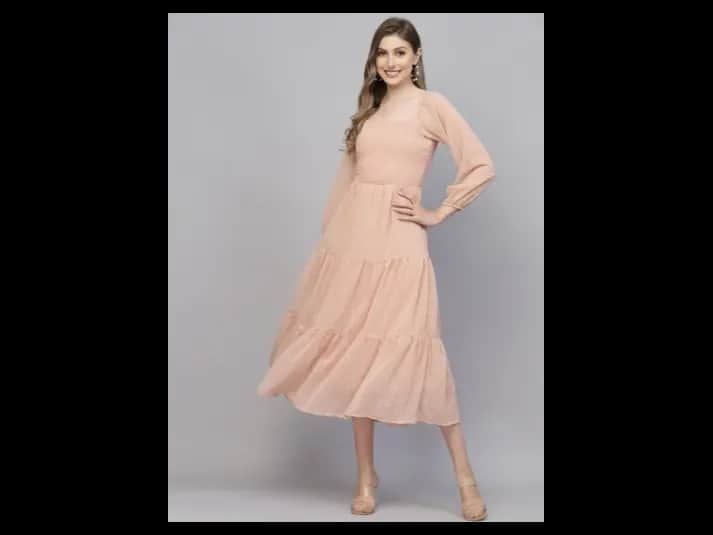 Puff Sleeves Fit & Flare Midi Dress