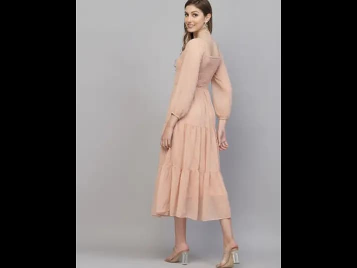Puff Sleeves Fit & Flare Midi Dress (4)
