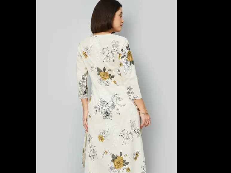 Women Floral Printed Round Neck Straight Kurta (2)