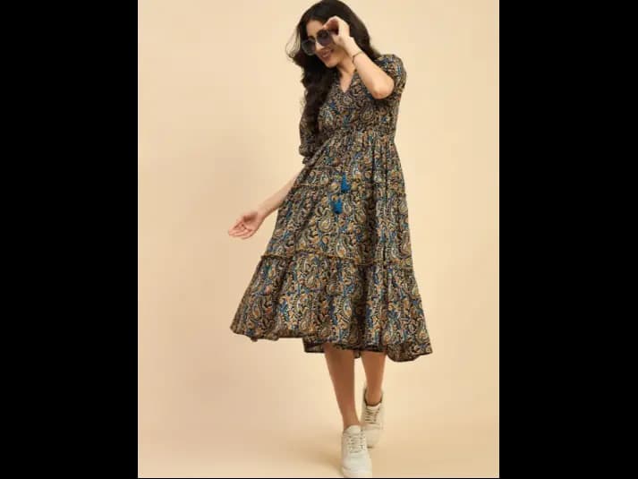 Ethnic Motifs Printed Cotton Empire Midi Dress (4)