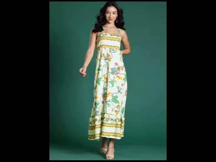 Pure Cotton Floral Print Ethnic Maxi Dress