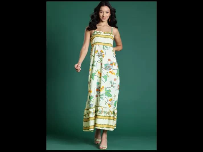 Pure Cotton Floral Print Ethnic Maxi Dress