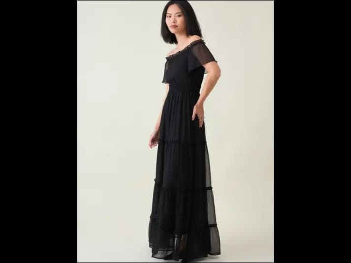 Women Off-Shoulder Tiered Smocked Chiffon Maxi Dress (2)